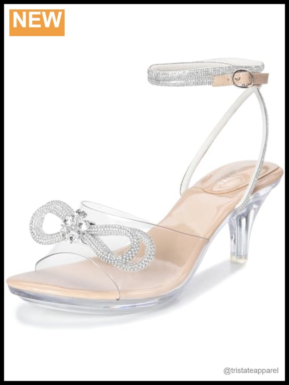 Rhinestone Bowknot Strappy Clear Heels Platform Sandals Ankle Strap Stiletto